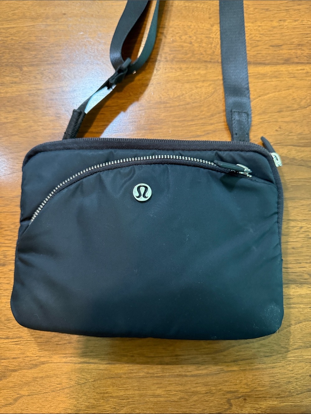Lululemon Athletica- Black Crossbody Bag with Curved Front Zip
